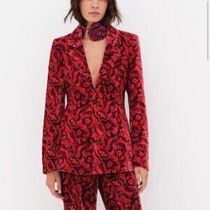 For Love And Lemons Red Floral Velvet Blazer
